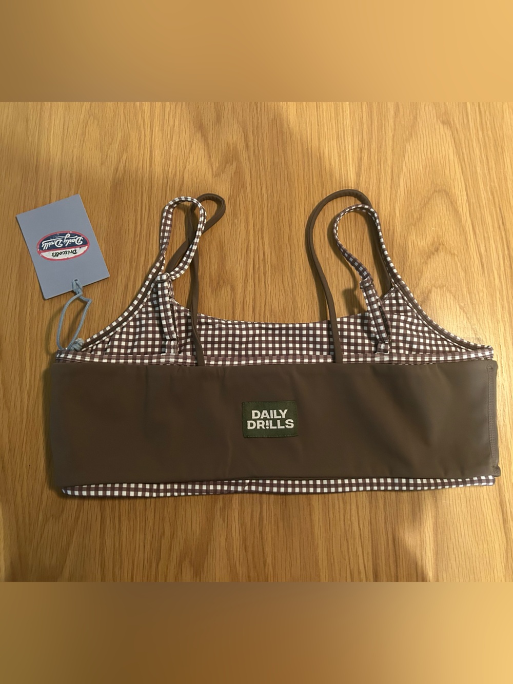 Daily Drills x Driscoll's Layered Bra & Shortie Shorts - Mocha + Gingham XL NWT - Picture 3 of 16